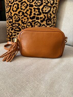 Everyday Pebbled Leather Crossbody Bag in Cognac with Tassel